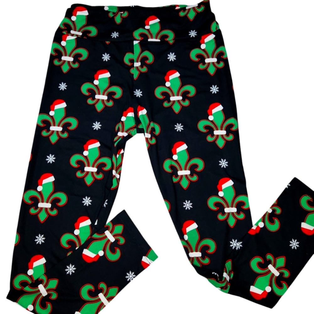 Christmas Santa Holiday Fleur de Lis Leggings New Orleans Saints